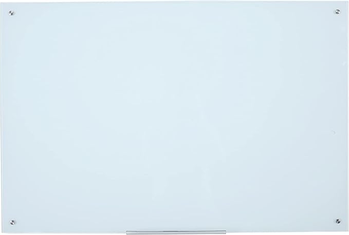 Magnetic White Glass Board 48" x 36", Frameless Tempered Glass Dry Erase Board with Marker Tray for Office, Wall Mounted Frosted Glass Whiteboard