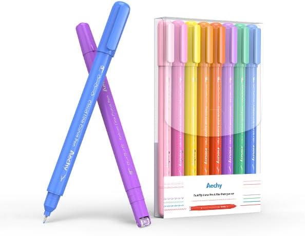AECHY 8PCS Curve Highlighter Pen for Note Taking, Dual Tip Pens with 8 Different Curve Shapes & 8 Colors Fine Lines, Colored Curve Pens Set for Kids Journaling Back to School Supplies