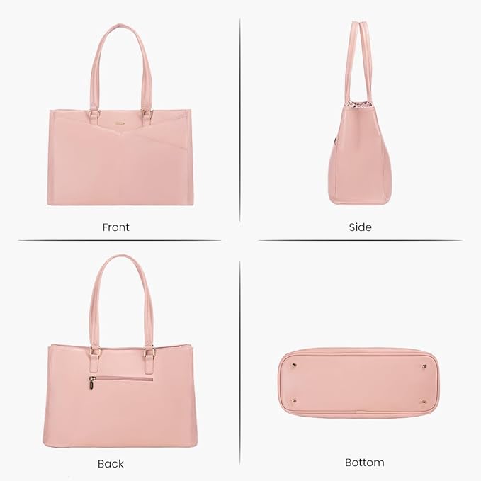 LOVEVOOK Laptop Bag for Women 15.6 Inch Tote Bags Waterproof Leather Briefcase Computer Women Business Office Work Bag,Bright Pink