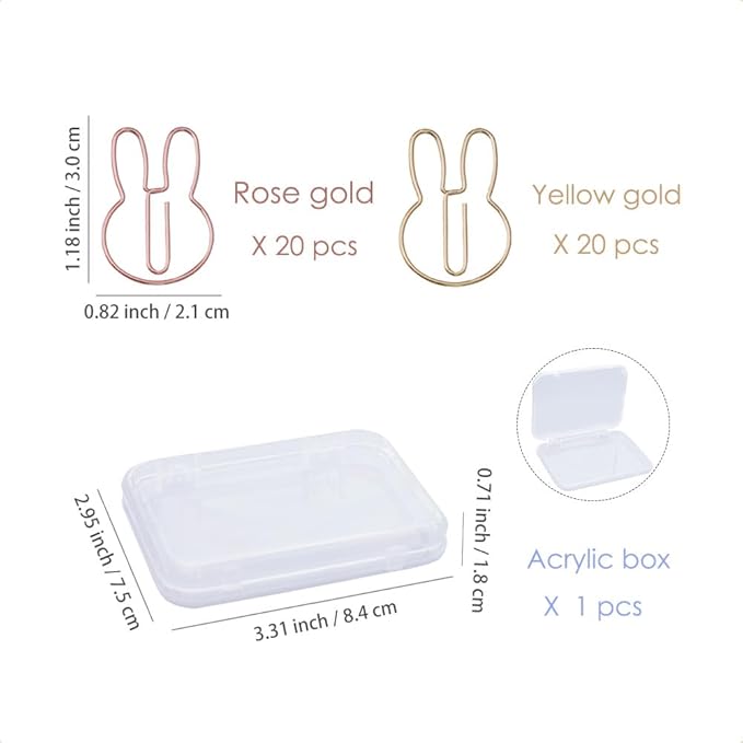 OWLFAVO 40pcs Rabbit Shape Paper Clips with Clear Box, Rose Gold and Yellow Gold, Funny Cute Paperclips Bookmarks Planner Clips for Fun Office Supplies School Gifts Wedding Decoration