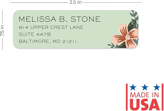 Mint and Pink Floral Rolled Address Labels/Roll of 250 Personalized Return Address Labels/Designer Return Address Stickers in Elegant Plastic Dispenser