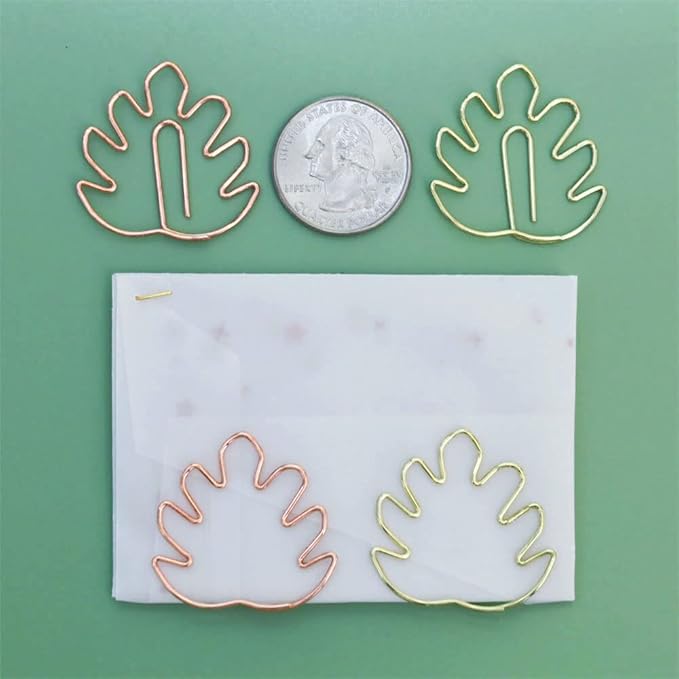 OWLFAVO 36pcs Monstera Shape Paper Clips with Clear Box, Rose Gold and Yellow Gold, Funny Cute Paperclips Bookmarks Planner Clips for Fun Office Supplies School Gifts Wedding Decoration