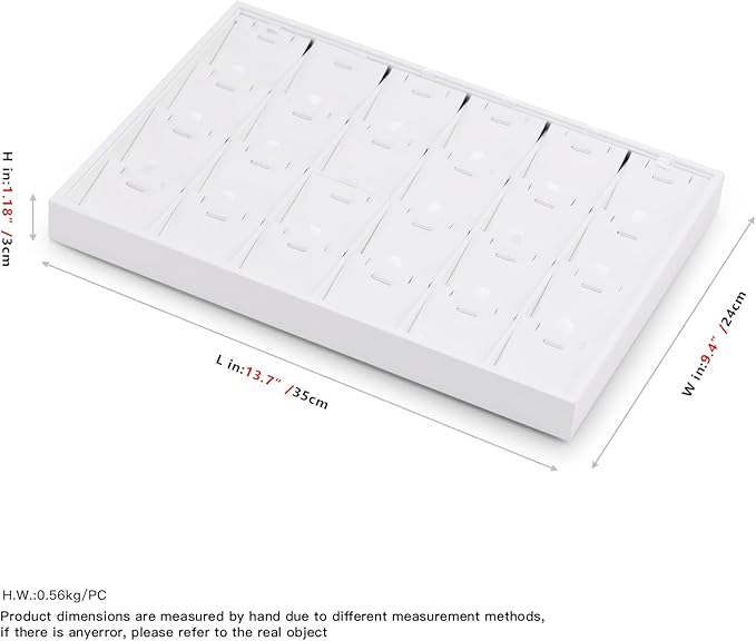 Oirlv Premium White Leather Stackable Jewelry Tray 24 Grid Jewelry Organizer Tray with Removable Inserts Cards Necklace Display Holder