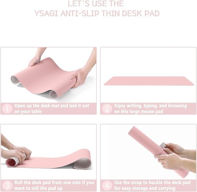 YSAGi Non-Slip Leather Desk Pad, Waterproof Laptop Computer Desk Keyboard Mat, Table Protector Blotter Mat, Large Mouse Pad for Office/Work/Home/Decor(Pink, 23.6" x 13.7")