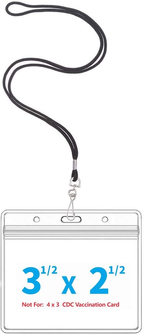 Extra Thick Horizontal ID Card Name Tag Badge Holder with Waterproof Type Resealable Zip (Holders with lanyards, 6Packs)