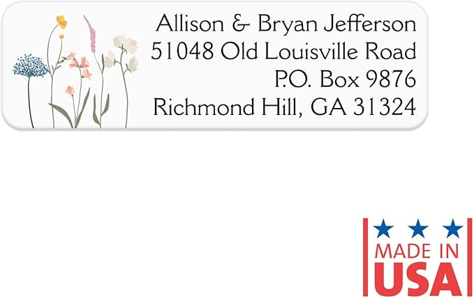 Wildflower Rolled Address Labels / 500 Personalized Return Address Labels/Designer Address Stickers in Elegant Plastic Dispenser