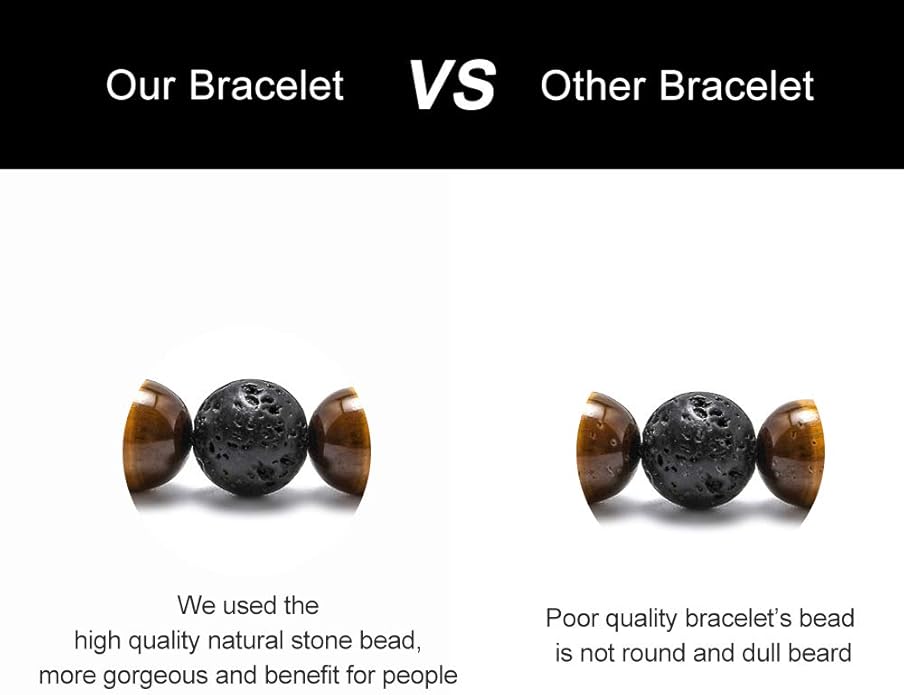 M MOOHAM Natural Stone Bracelets for Men - 8mm Tiger Eye | Matte Agate | Lava Rock Bracelets for Men Teen Boys Gifts Birthday Anniversary Christmas Gifts for Men Teens