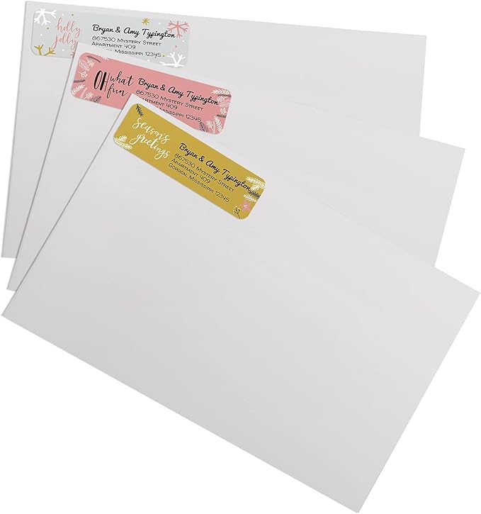 Colorful Holiday Sayings Rolled Address Label/Roll of 500 Adorable Christmas Personalized Address Labels/Designer Return Address Stickers in Elegant Plastic Dispenser