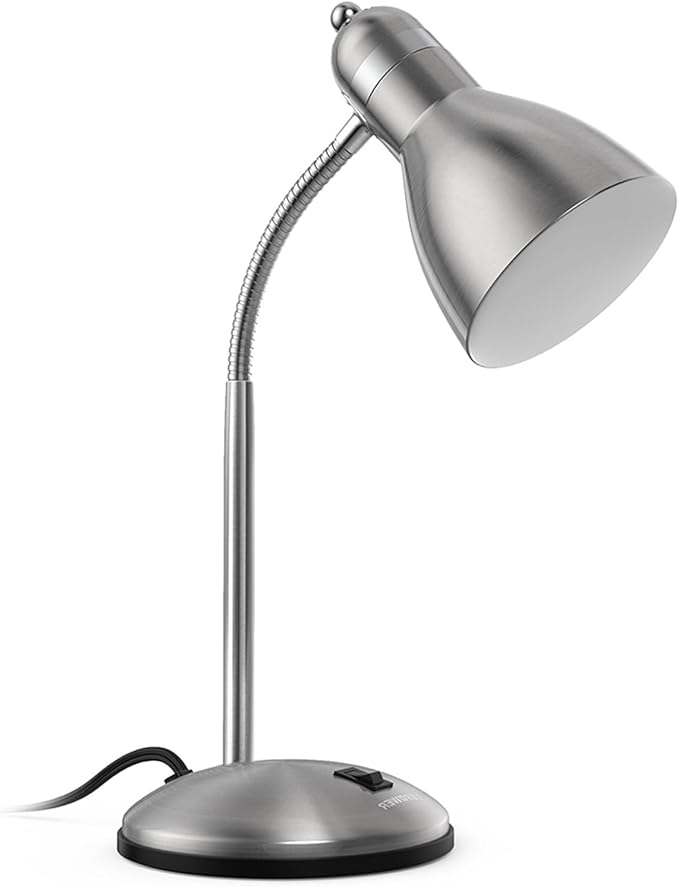 LEPOWER Metal Desk Lamp, Adjustable Goose Neck Table Lamp, Eye-Caring Study Desk Lamps for Bedroom, Study Room and Office (Silver)