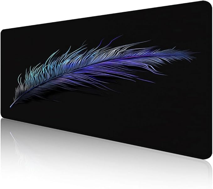 Mrcrypos Large Mouse Pad Blue Feather Desk Mat for Desktop, Waterproof Desk Pad with Stitched Edges, Computer Keyboard Gaming Mouse Pads for Women Office Home 31.5" x 15.7"