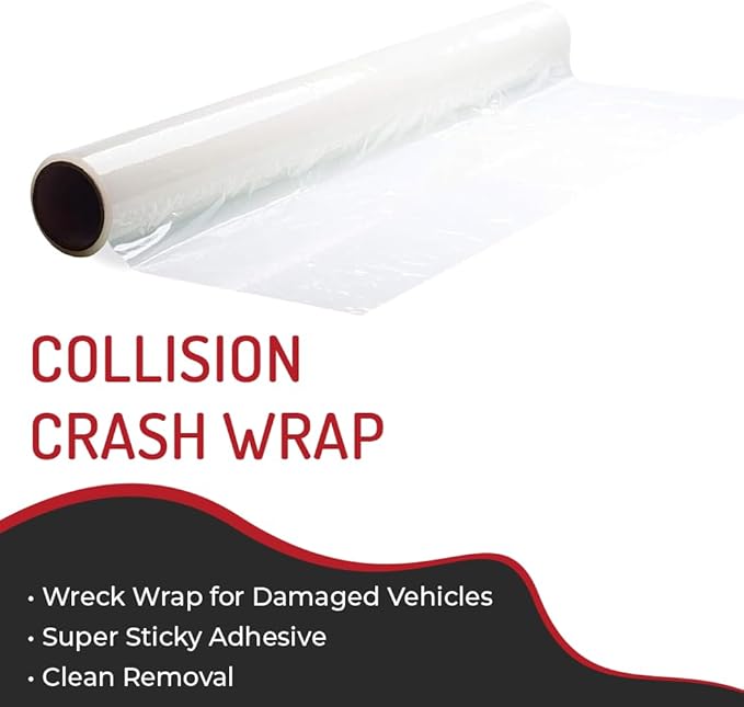 Hi-Tech Collision Crash Wrap, 36" X 100' X 3 MIL, Wreck Wrap for Damaged Vehicles, Super Sticky Adhesive, Automotive Crash Protection Film, Clean Removal (1 Pack)