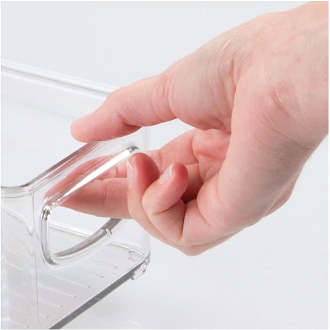 mDesign Small Plastic Office Storage Container Bins with Handles for Organization in Filing Cabinet, Closet Shelf, or Desk Drawers, Organizer for Notes, Pens, Pencils, Ligne Collection, 6 Pack - Clear