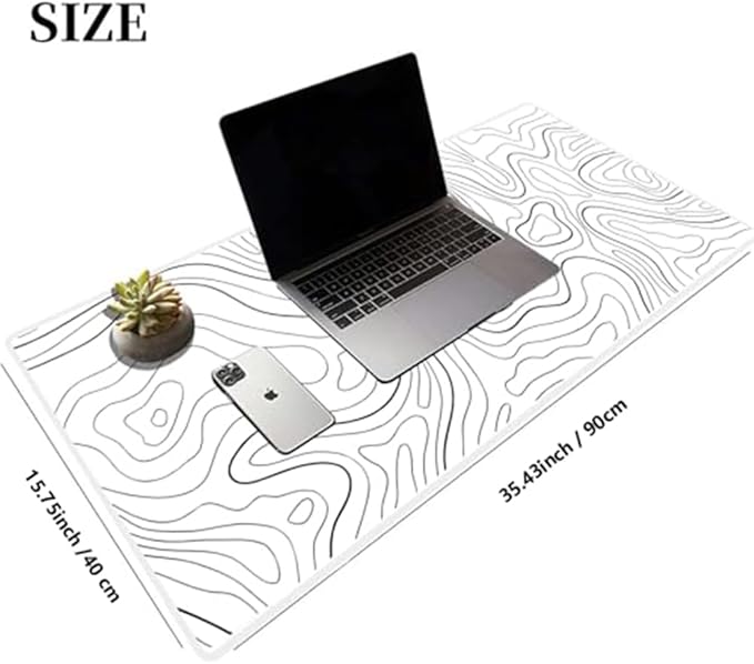 Large Gaming Mouse Pad Extended XXL Mouse Mat Long Desk Pad with Stitched Edges for Keyboard Home Office Gaming Work Big Desk Pad (35.4x15.7x0.12IN, 90x40),White Topographic