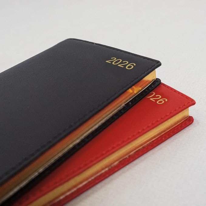 Letts of London® 2026 Belgravia Weekly/Monthly Appointment Book and Planner, 12 Months, January to December, Italian Leather, Horizontal, Slim Size, 6.625" x 3.25", English, Black (C33SBK-26)