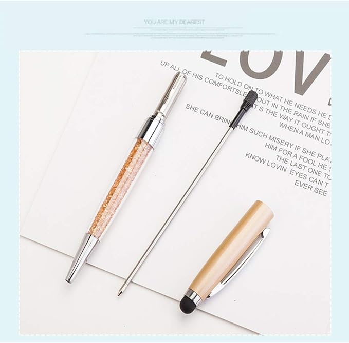 Ancolo Personalized Crystal Pens with Stylus Tip, Office Writing Set- Engraved with Your Message Name Company Team Name, Gift for Women Girl 10 Pens/Box (Pink)