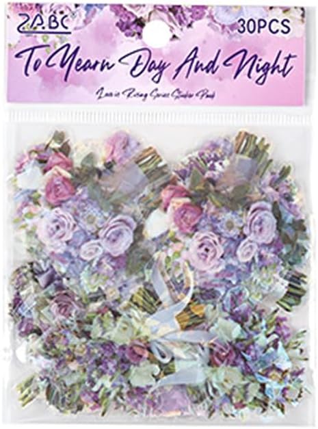 MAFELOE 30 Pieces PET Scrapbook Stickers of Bouquets Theme, Aesthetic Deco Supplies for Junk Bullet Journaling Card Making Daily Planner-Purple (D-Y4-AYSQ)