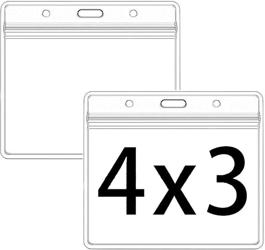 Extra Thick Horizontal ID Card Name Tag Badge Holder with Waterproof Type Resealable Zip (Horizontal 4x3, 20Packs)