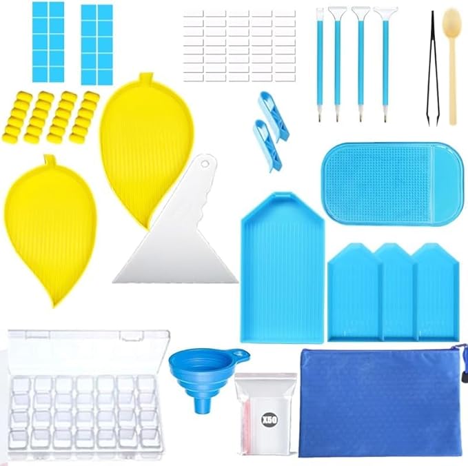 Liccyy 93PCS 5D Diamond Art Painting Tools Accessories Kits with Supplies Gem Storage Box, Painting Pens, Replacement Tips, Trays, Roller, Diamond Art Wax,Funnel,Tweezers for DIY Bead Art Craft