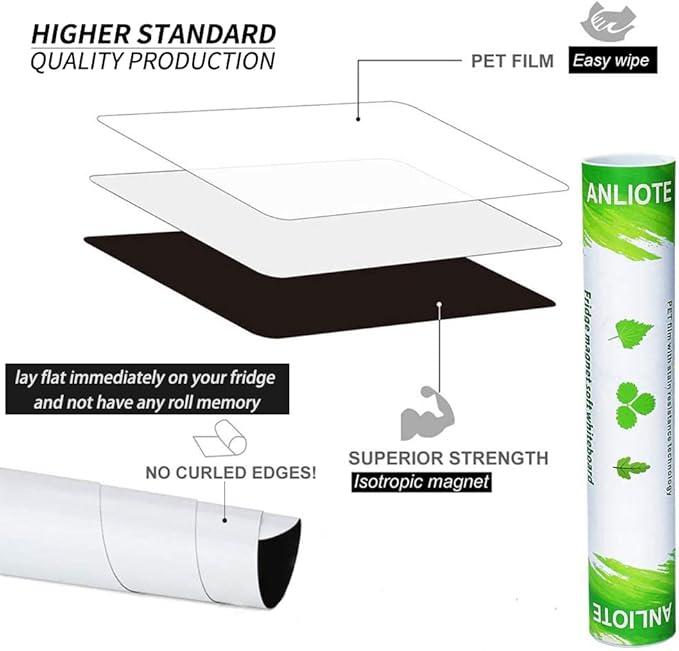 Magnetic Dry Erase Board Fridge White Board Sheet 20 x13 inch, Flexible Large Refrigerator Magnets Whiteboard Planner for Home Kitchen, 2 Markers and Eraser