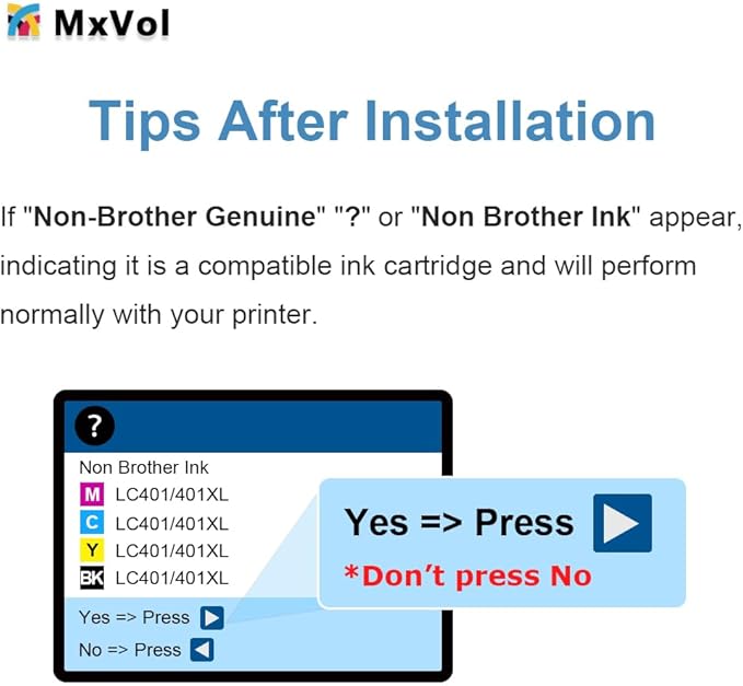 MxVol LC401XL Compatible Ink Cartridges Replacement for Brother LC-401XL LC401 LC-401 High Yield for MFC-J1010DW MFC-J1170DW MFC-J1800DW MFC-J1012DW Printer Ink (Black Cyan Magenta Yellow, 4-Pack)