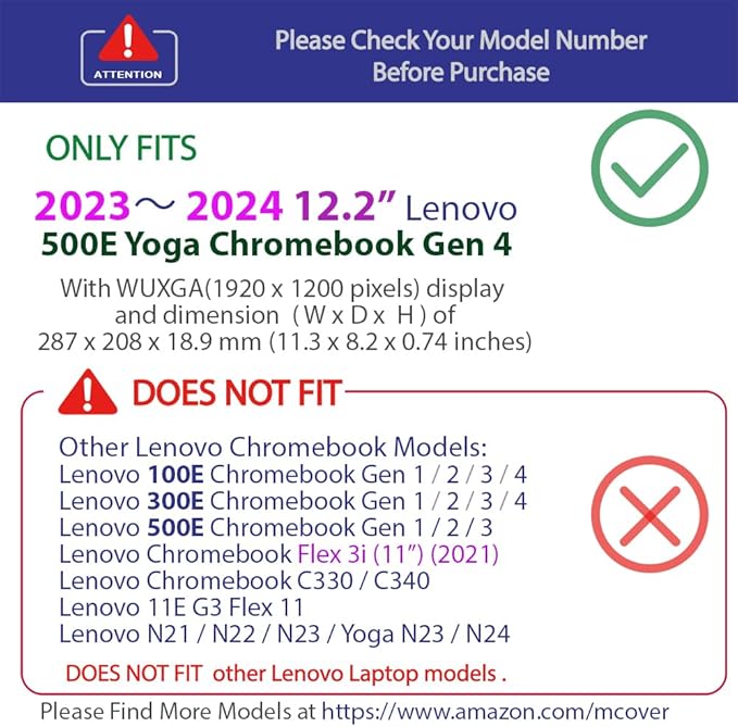 mCover Hard Shell Case ONLY Compatible for 2023~2024 12.2" Lenovo 500E Yoga Chromebook Gen 4 Gen4 2-in-1 Laptop (NOT Fitting Any Other Lenovo Models)- Green