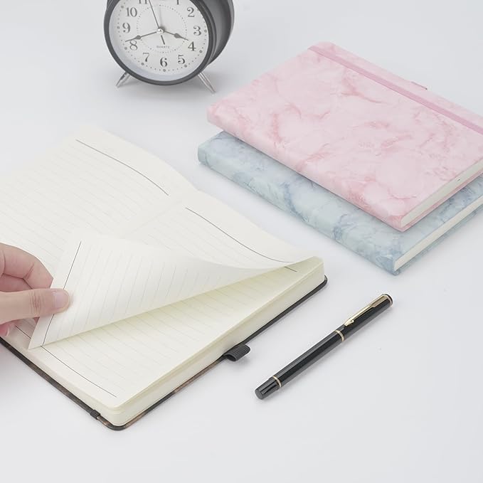 Lined Notebook Journal for Women Men 200 Pages A5 Hardcover Leather with Pen Holder College Ruled Journals for Work Note Taking Travel School (Lined, White-B)