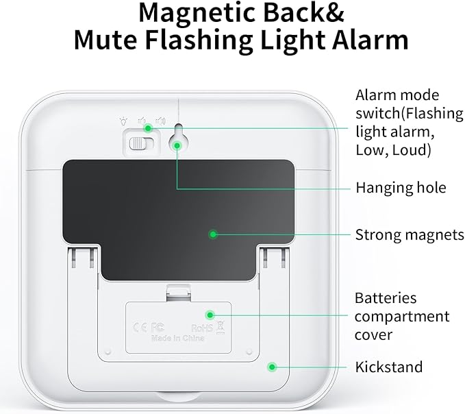 Yunbaoit 16cm Classroom Visual Timer with Optional Alert Modes, 60 Minute Oversize Visual Countdown Timer for Kids and Adults, Silent Magnetic Kitchen Timer with Kickstand(White Green)