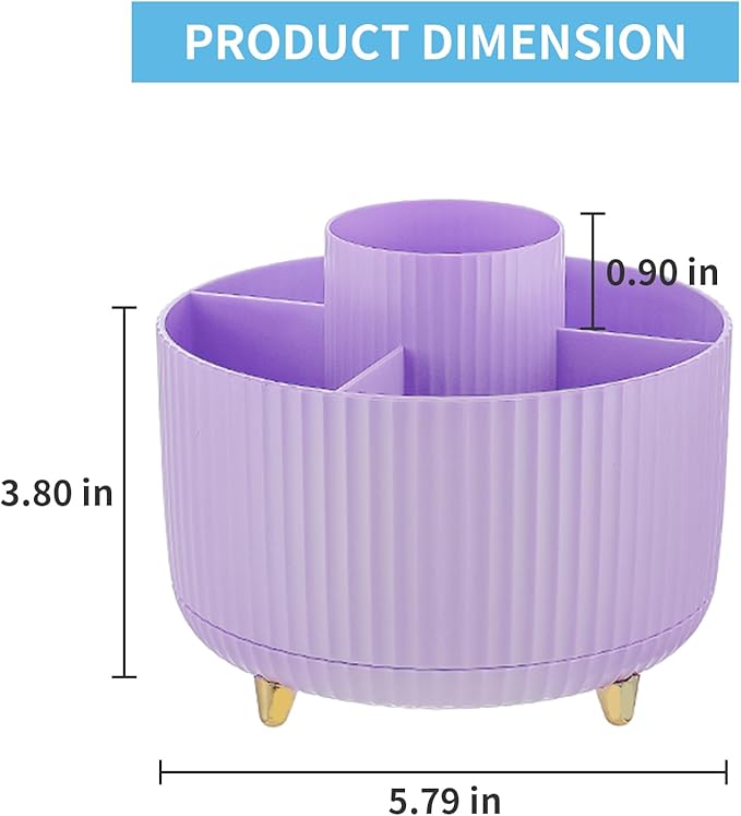 Marbrasse Desk Organizer, 360-Degree Rotating Pen Holder for Desk, Desk Organizers and Accessories with 5 Compartments Pencil Organizer, Art Supply Storage Box Caddy for Office, Home(Purple)