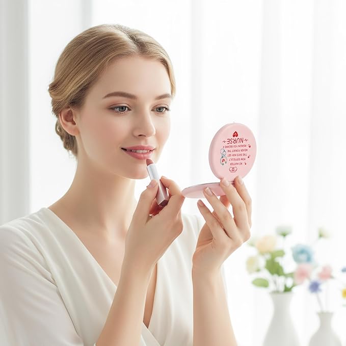 Nurse Gifts for Women Girls Christmas Stocking Stuffers Nurse Week Gifts Pink Small Handheld Makeup Mirror for Nursing Student Personalized Nurses Gift for Birthday Graduation Valentines Day