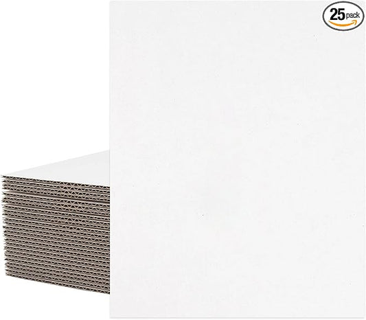 Mat Board Center, 25 pack 16x20 Corrugated Cardboard sheet, 1/8 inch thick, Flat Cardboard Inserts for Mailing, Packaging & Shipping, Cardboard Backing, Craft Card Board (White on one side)