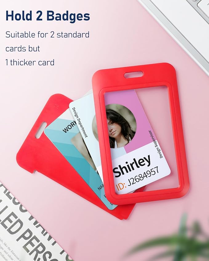 Uniclife 10 Pack Sliding ID Badge Holder Hard Red Vertical Plastic Card Case Protector Pouch with Clear Window for Office School ID Credit Cards Proximity Key Cards Driver’s Licenses and Passes