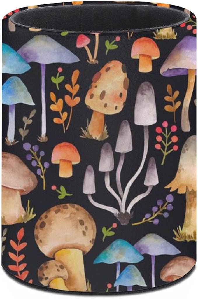 Mushrooms Pen Holder Pencil Organizer Cute Pencil Cup Desk Decor Makeup Brush Holder PU Multifunctional Office Suppliesfor Home Classroom School