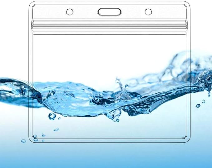 Extra Thick Horizontal ID Card Name Tag Badge Holder with Waterproof Type Resealable Zip (Holders with lanyards, 50 Packs)