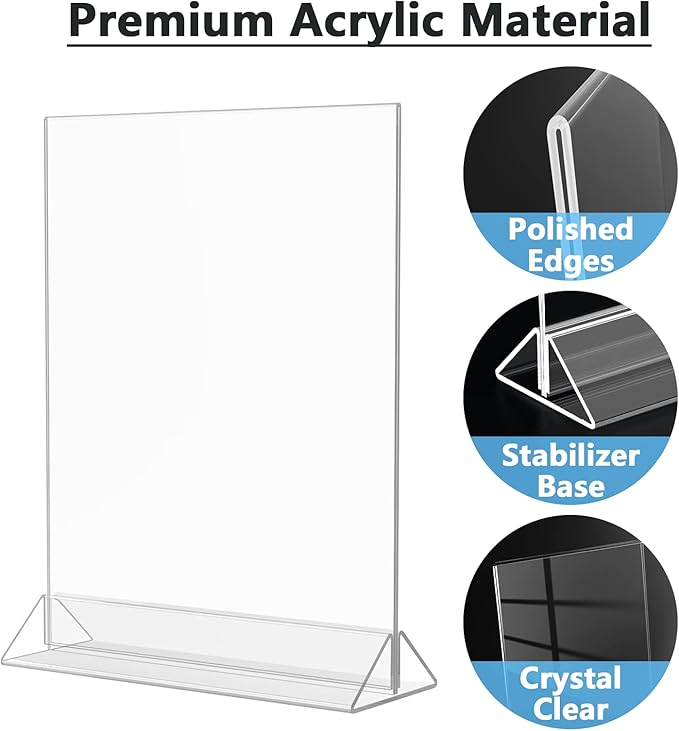 MaxGear 8.5 X 11 Acrylic Sign Holder 6pack, Clear Display Stand Plastic Paper Stand, Double Sided Picture Stands for Table, Vertical Menu Stand Flyer Display for Stores, Restaurants, Hotels, Office