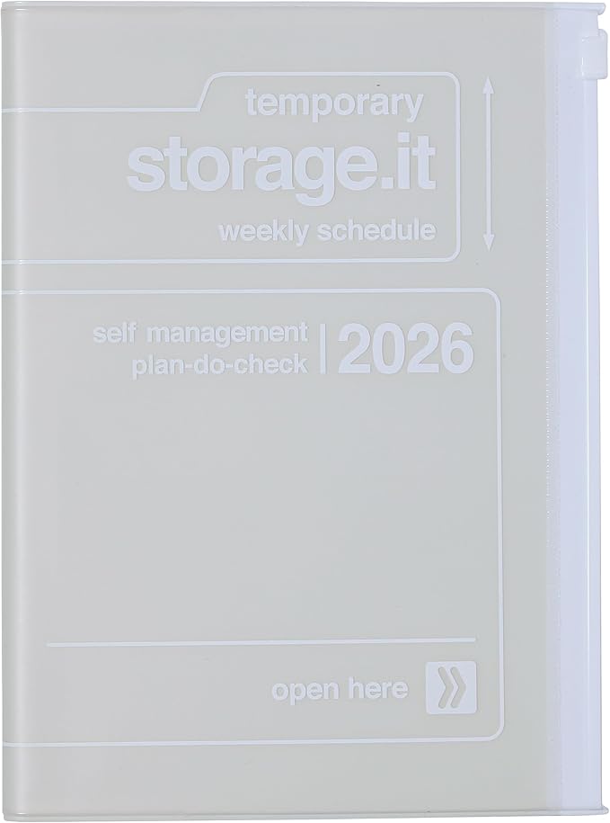 MARK’STYLE B6 Weekly Planner 12-Month (Dec 2025–Dec 2026, 192 Pages) with Clear PVC Zipper Pocket Cover (White)