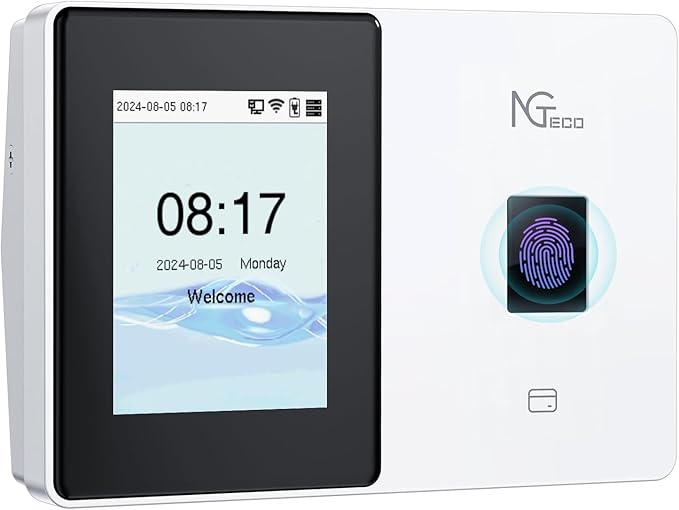 NGTeco Cloud Time Clock - 5GHz WiFi Time Clocks for Employees Small Business, Upgraded TC2 Fingerprint Time Clock Punch Machine with Remote Control Software & iOS/Android App (0 Monthly Fee)