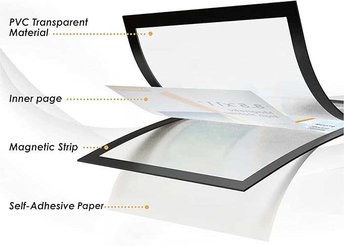 MaxGear Wall Mount Sign Holder 8.5 x 11, Self Adhesive Magnetic Display Picture Frames with Strong Magentic Border and Clear PVC, Document Poster Paper Wall Sign Holder for Home Office Store, 24 Pack