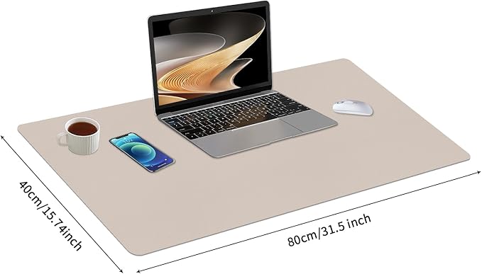 Leather Desk Mat, 31.5"×15.7" Desk Matt for Desktop, Waterproof Keyboard Pad, Computer Mats for Desktop, Large Mouse Pad, Non-Slip Computer Mat for Office Home - Cream Powder