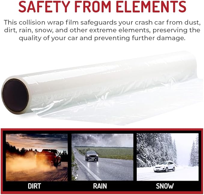 Hi-Tech Collision Crash Wrap, 36" X 100' X 3 MIL, Wreck Wrap for Damaged Vehicles, Super Sticky Adhesive, Automotive Crash Protection Film, Clean Removal (1 Pack)