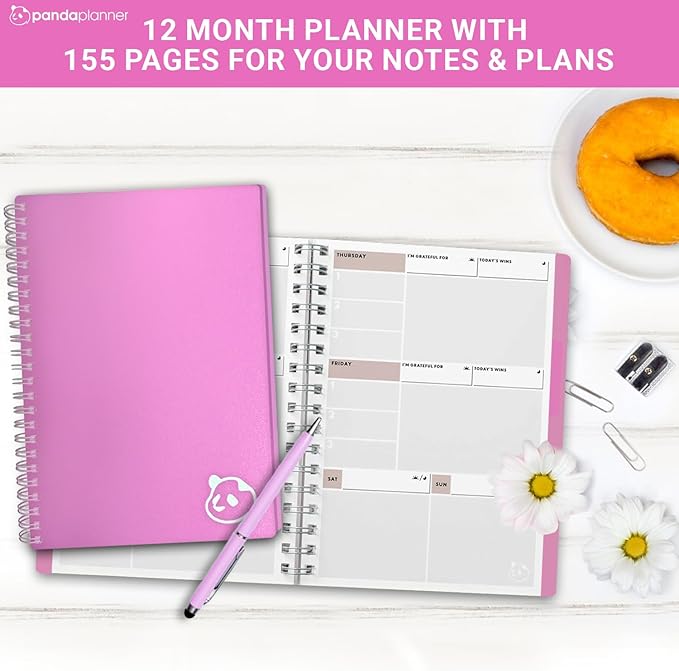 Panda Planner 2025-2026 Undated Weekly Planner, Weekly To Do List Notebook with Spiral Binding - 5.75โ x 8.25โ, 52 Weeks - Undated Planner with Habit Tracker Notebook for Home, School & Office (Pink)