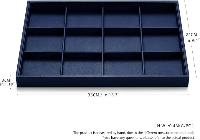 Oirlv Stackable Premium Leather Jewelry Trays 12 Grid Jewelry Drawer Organizer Trays Bracelet Earrings Watches Showcase Display Organizer