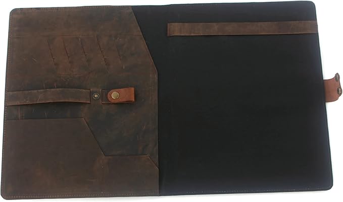 Leather Portfolio Professional Resume Padfolio - Document Folder & Organizer Folio for Letter-Sized/A4 Writing Pad with Business Card Holder, Ideal Gift Portfolios for Men + Women (Vintage Brown)