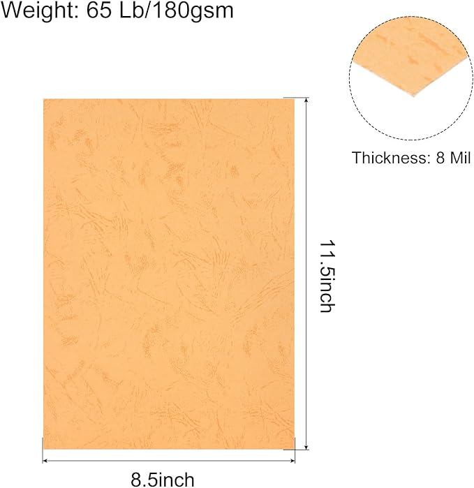 MECCANIXITY 100pcs A4 8-1/2 x 11.5 Inch Presentation Binding Covers Letter Size Leather Textured Grain Paper Un-Punched for Business Reports, Orange