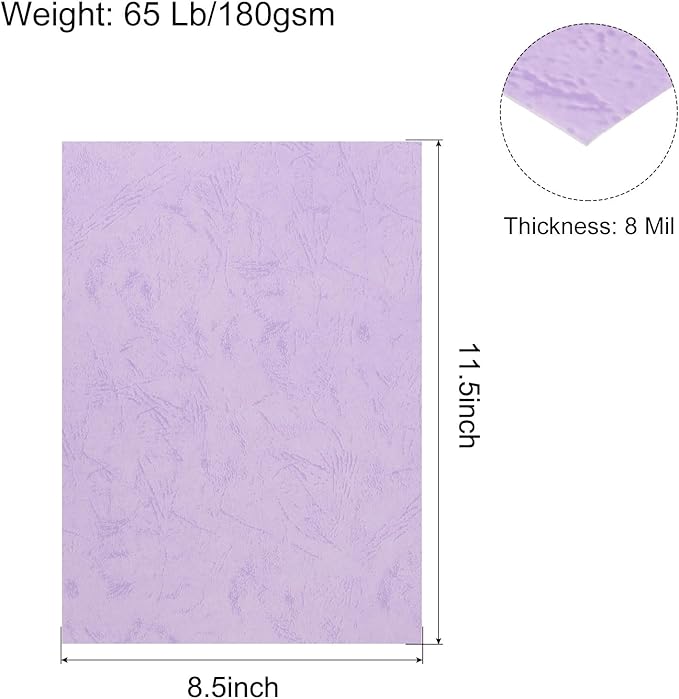 MECCANIXITY 100pcs A4 8-1/2 x 11.5 Inch Presentation Binding Covers Letter Size Leather Textured Grain Paper Un-Punched for Business Reports, Pale Purple