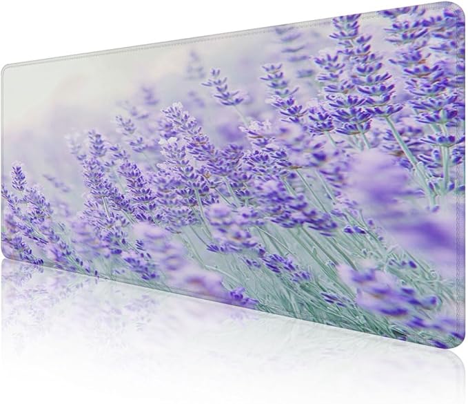 Mrcrypos Floral Large Mouse Pad Blooming Lavender Desk Mat for Desktop,Waterproof Desk Pad with Stitched Edges,Computer Keyboard Gaming Mouse Pads for Women Office Home 31.5" x 11.8"