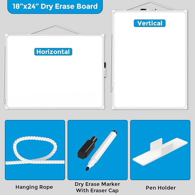 MaxGear White Board for Wall, 24" x 18" Double Sided Dry Erase Board, Magnetic White Board Hanging Whiteboard for Home, School, Office