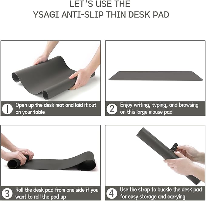 YSAGi Non-Slip Leather Desk Pad, Waterproof Laptop Computer Desk Keyboard Mat, Table Protector Blotter Mat, Large Mouse Pad for Office/Work/Home/Decor(Dark Gray, 23.6" x 13.7")
