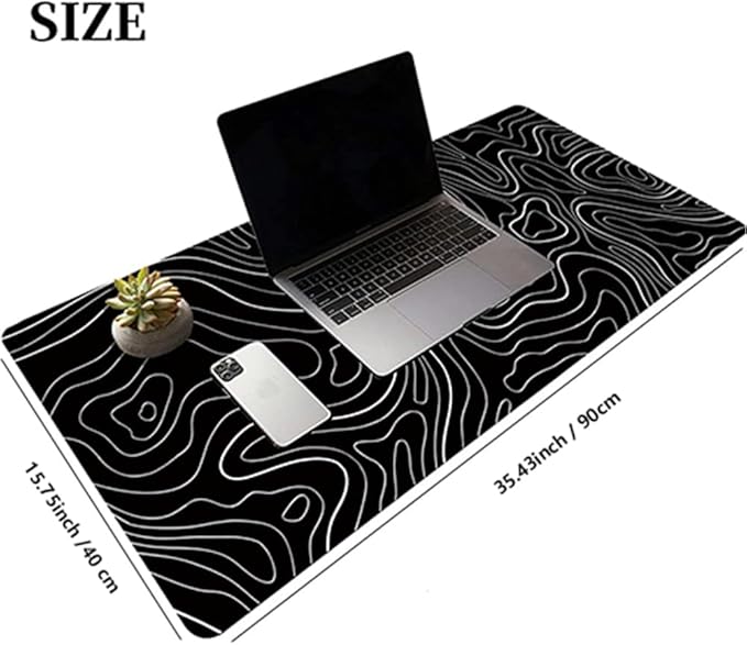 Large Gaming Mouse Pad Extended XXL(900 * 400 * 3MM) Mouse Mat Long Desk Pad with Stitched Edges for Keyboard Home Office Gaming Work Big Desk Pad,Black Topographic