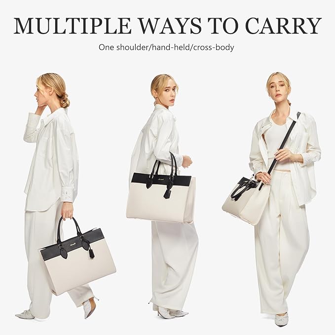 LOVEVOOK Laptop Bag for Women, 17.3 inch Laptop Tote Work Bag Purse, Large Waterproof Leather Computer Briefcase for Office