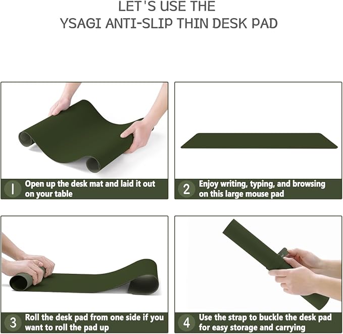 YSAGi Non-Slip Leather Desk Pad L Size, Waterproof Laptop Computer Desk Keyboard Mat, Table Protector Blotter Mat, Large Mouse Pad for Office/Work/Home/Decor(Olive Green, 35.4" x 17")